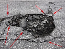 Chisel off the cracked parts around a pothole