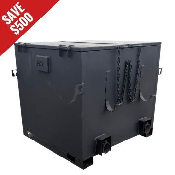AK4000 2 ton asphalt hot box on white background with Save $500 promo badge