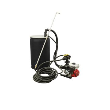 AK55 Sealer Sprayer for Drums with hose, spray wand, and sealed drum.