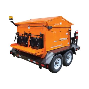 Rear view of 3-ton asphalt hot box reclaimer with dual shovel doors and safety lighting

