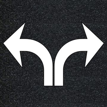 White preformed thermoplastic reversible turn arrow marking showing left and right turns on black asphalt surface, 2-piece FHWA size