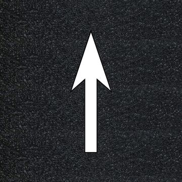 White preformed thermoplastic straight arrow marking on asphalt background, 2-piece FHWA size 9 feet 10 by 3 feet 3