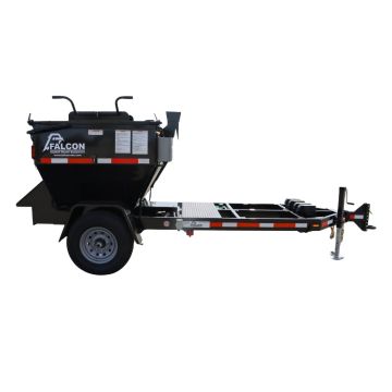 Falcon 2-Ton Asphalt Hot Box Trailer with diesel burner – side view showing hopper and frame