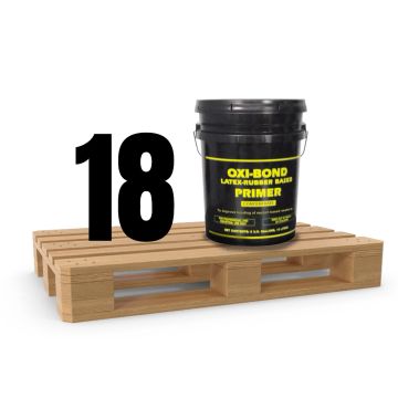 Half pallet of 18 pails of Pave Prime Oxi-Bond Primer, a latex-rubber based concentrate designed to improve adhesion of asphalt-based sealers.
