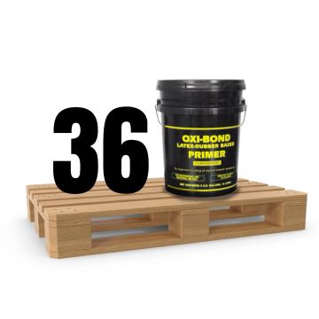 Pallet of 36 pails of Pave Prime Oxi-Bond Primer, a latex-rubber based concentrate designed to improve adhesion of asphalt-based sealers.