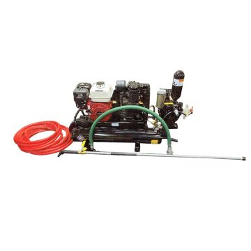 Portable seal coating equipment with Honda GX160 sealcoat sprayer, hose and spray wand for driveway and parking lot sealing