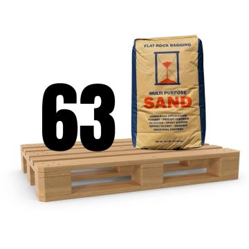 Full Pallet of Silica Sand with 63 bags, each weighing 50 lbs, for use in asphalt repair, sealcoating, asphalt slurry, masonry, epoxy systems, and industrial coatings.
