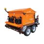 Angled rear view of 3-ton Asphalt Hot Box Reclaimer showing discharge doors and propane tank mounts

'