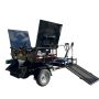 Rear side angle of the Falcon 2 ton asphalt hot box trailer, loading ramp down and lids open for asphalt repair tools. (R4 Infrared Asphalt Heater not included)'