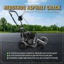 Hedgehog lawn edger and asphalt crack cleaner benefits graphic showing 4 wheel stability, 8 inch twisted steel wheel, and adjustable handlebar cut depth.'